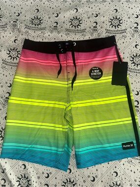 Hurley Neon Pink and Lime Stripe Boardshorts